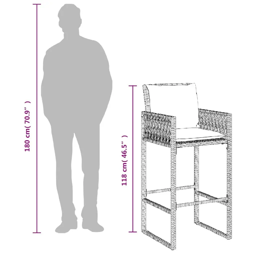 Outdoor Bar Stools Set with Cushions and Armrests