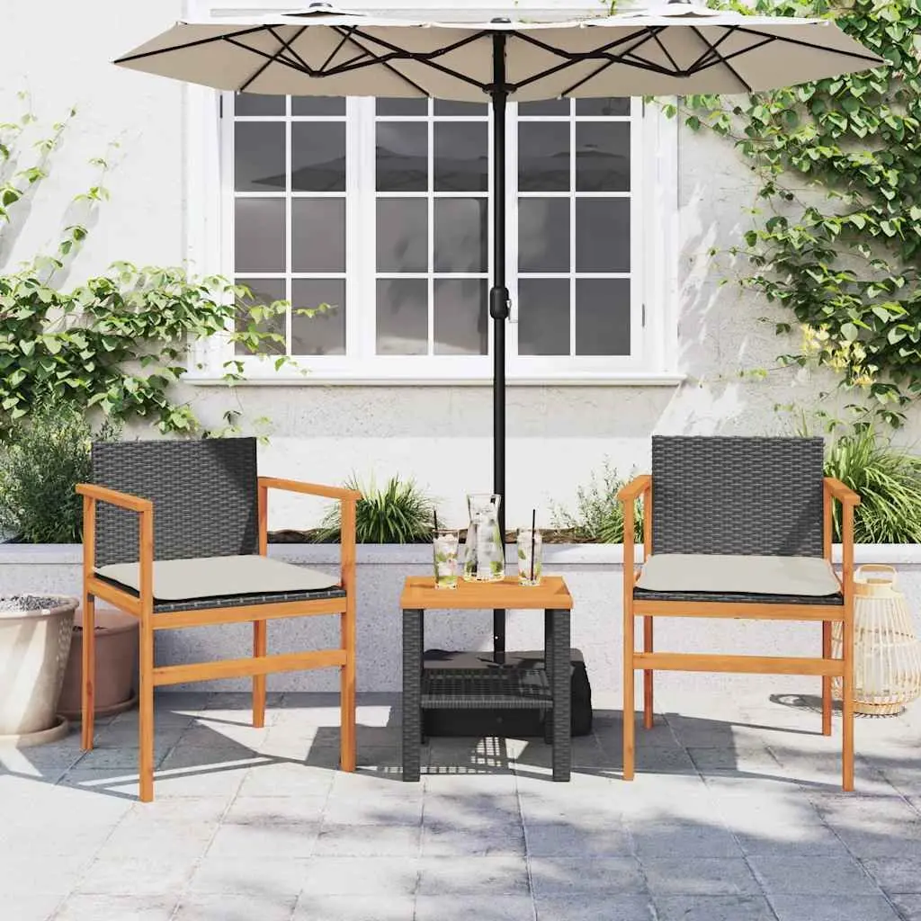 Black Poly Rattan Outdoor Chairs 2 pcs Set