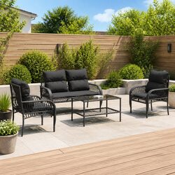 Premium 4 Piece Black Poly Rattan Garden Sofa Set