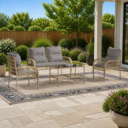 Durable 4-Piece Garden Sofa Set with Cushions in Beige