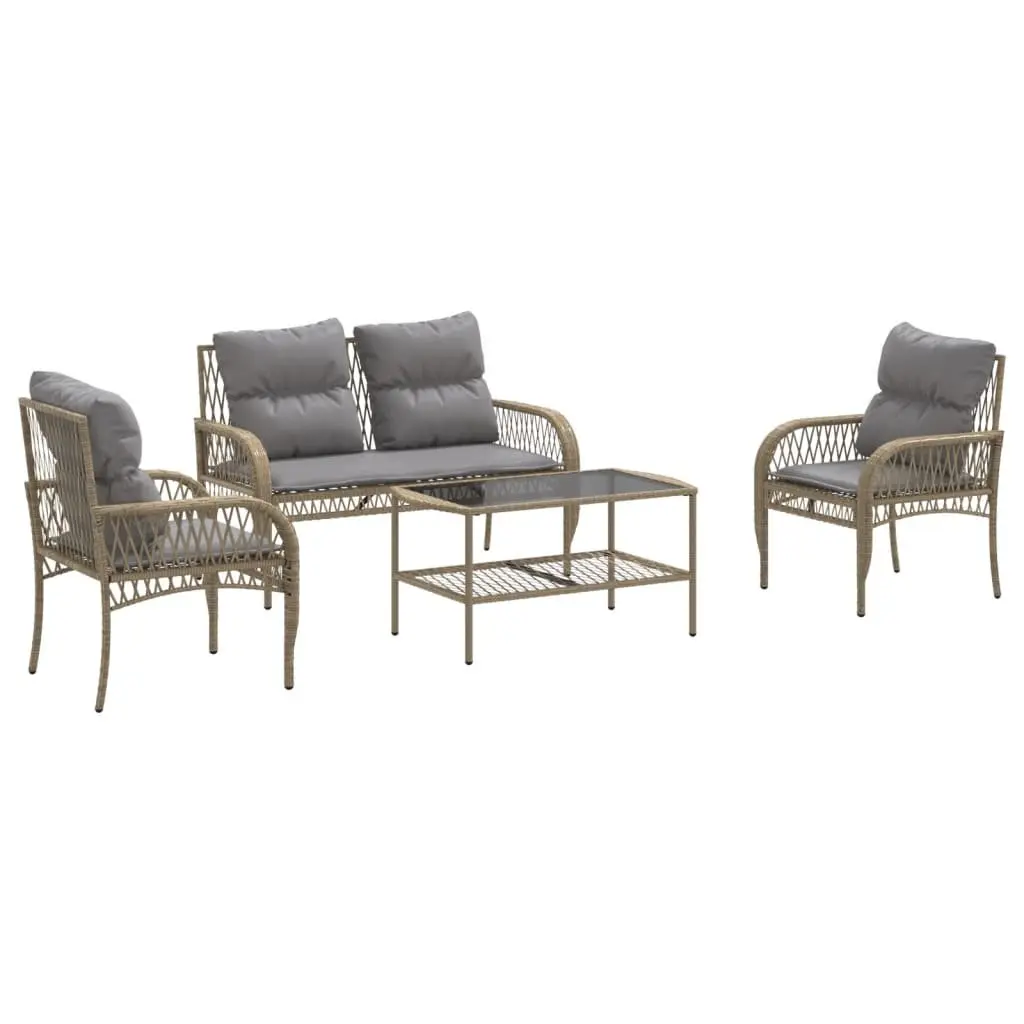 Garden Sofa Set PE Rattan Powder-coated Steel 4 Piece Beige