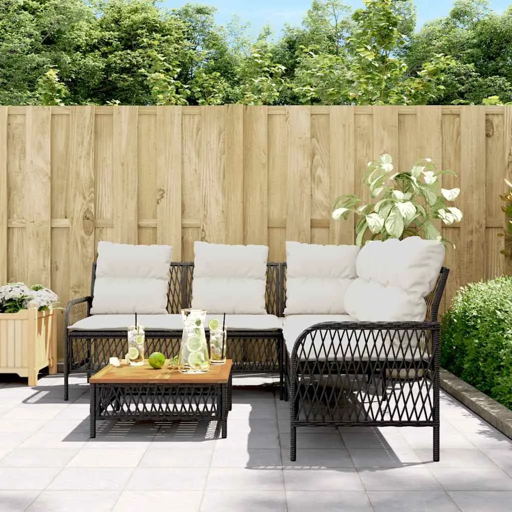 2 Piece Black Garden Sofa Set with Cushions