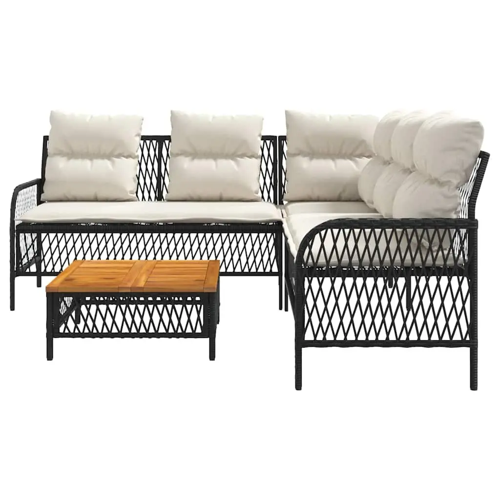 2 Piece Black Garden Sofa Set with Cushions
