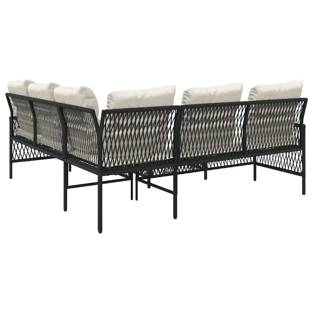 2 Piece Black Garden Sofa Set with Cushions