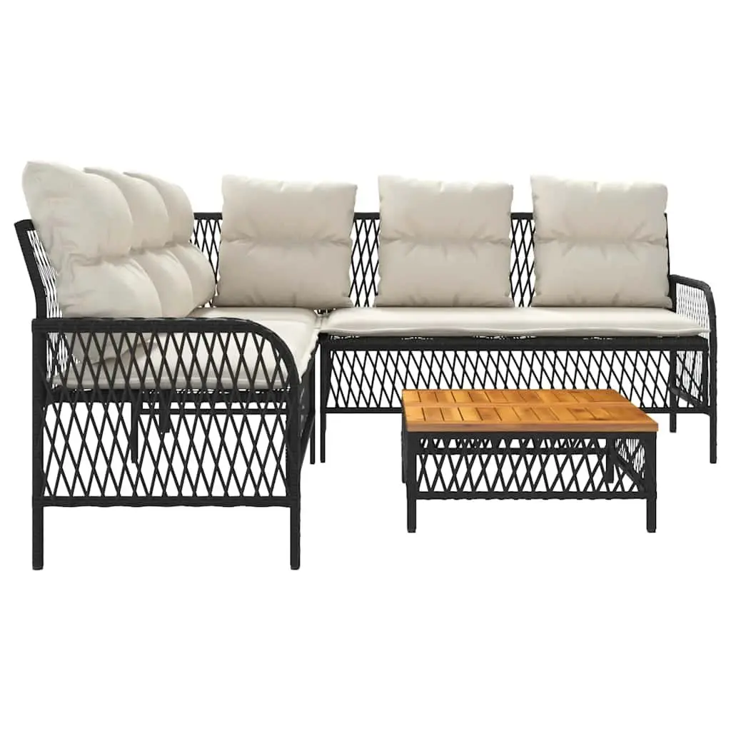 2 Piece Black Garden Sofa Set with Cushions
