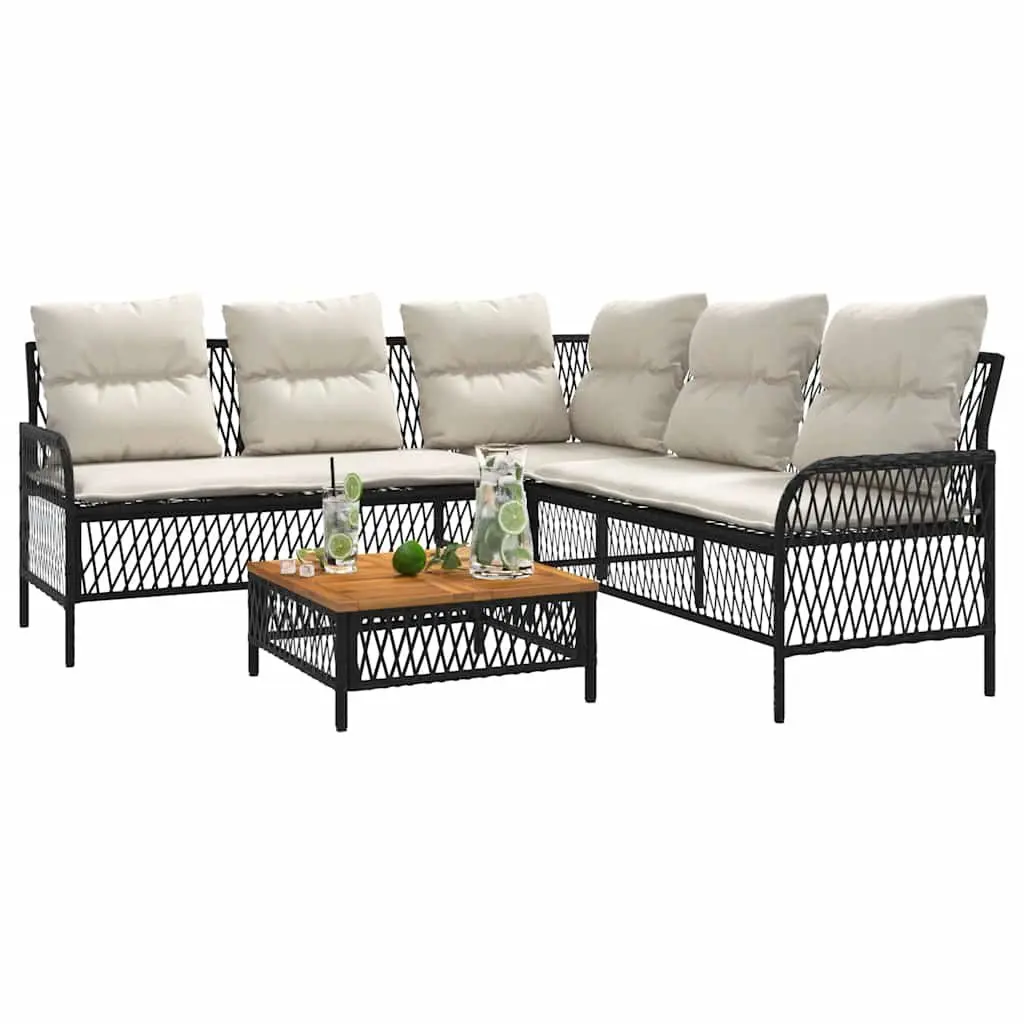 2 Piece Black Garden Sofa Set with Cushions