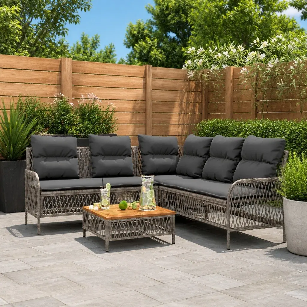 Garden Sofa Set PE Rattan 2 Piece Grey with Cushions