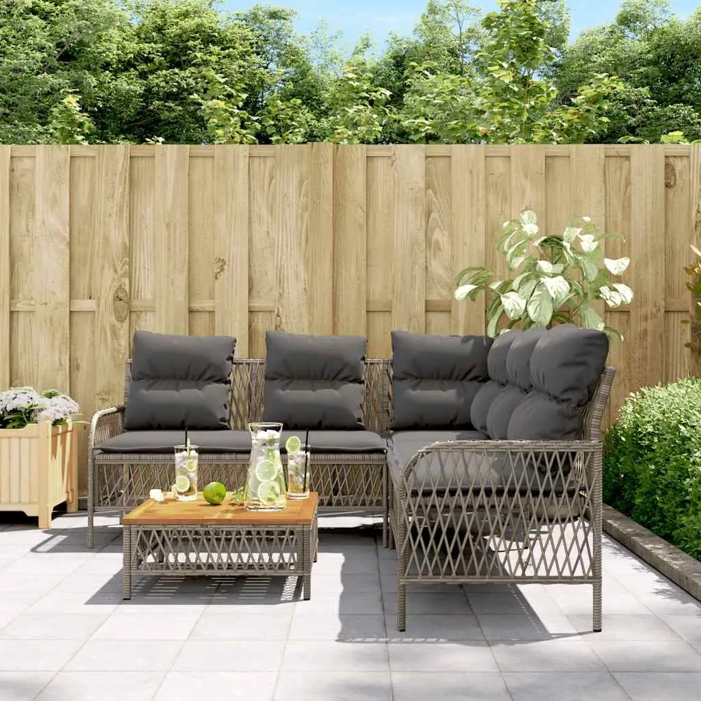 Garden Sofa Set PE Rattan 2 Piece Grey with Cushions