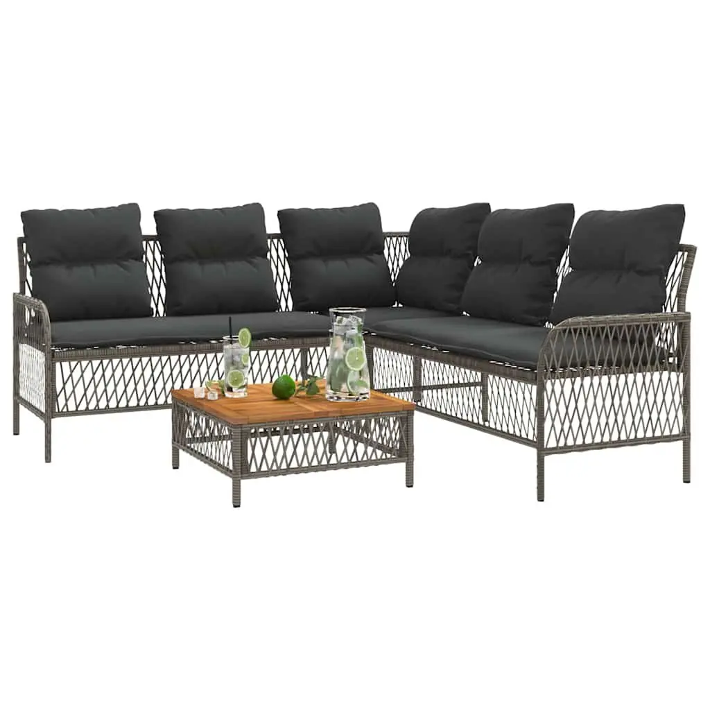 Garden Sofa Set PE Rattan 2 Piece Grey with Cushions