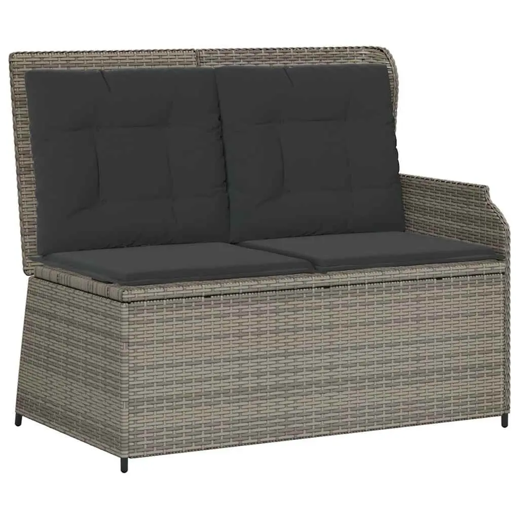 Reclining Garden Bench Outdoor Seating Adjustable Backrest Cushions Grey