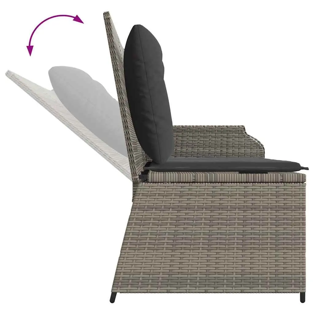 Reclining Garden Bench Outdoor Seating Adjustable Backrest Cushions Grey