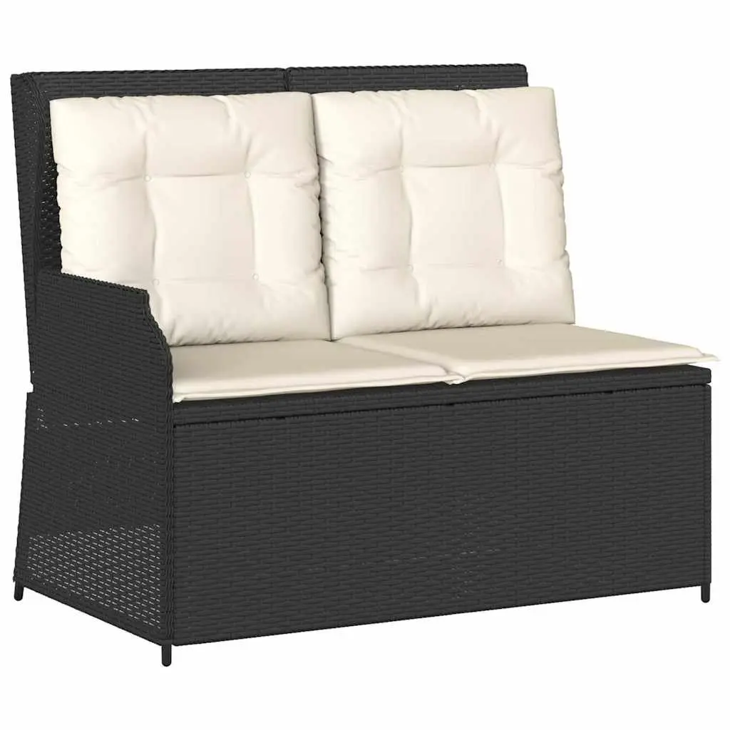 Reclining Garden Bench PE Rattan Black with Adjustable Backrest and Cushions