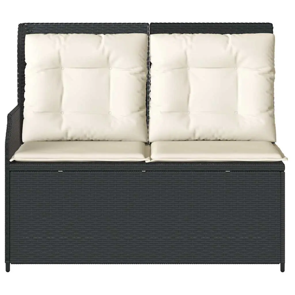 Reclining Garden Bench PE Rattan Black with Adjustable Backrest and Cushions