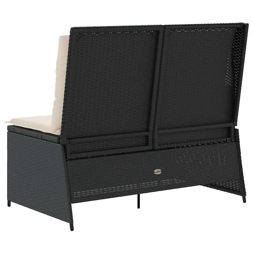Reclining Garden Bench PE Rattan Black with Adjustable Backrest and Cushions