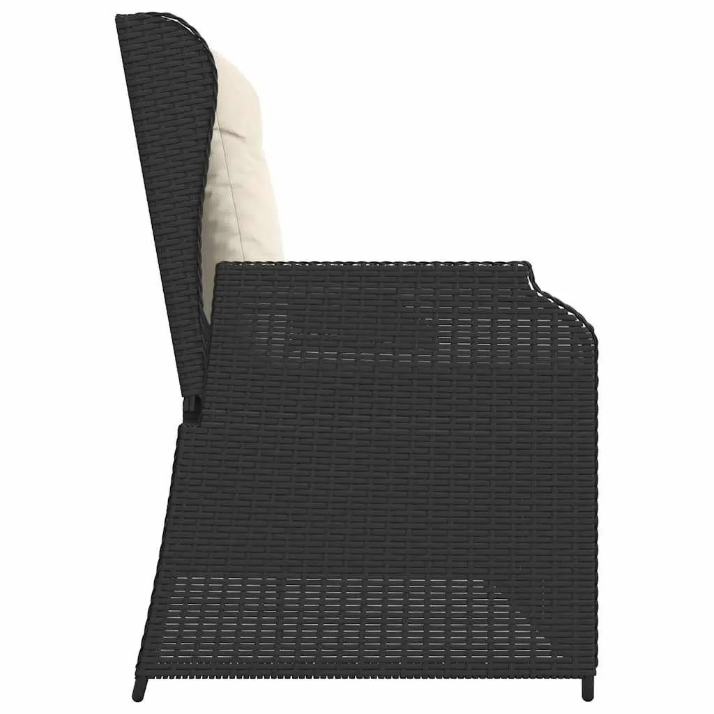 Reclining Garden Bench PE Rattan Black with Adjustable Backrest and Cushions