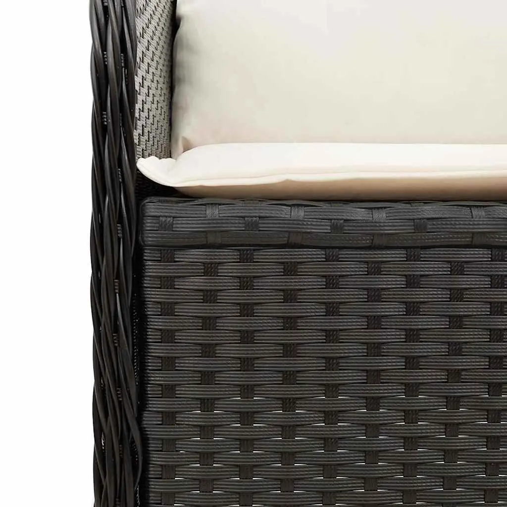Reclining Garden Bench PE Rattan Black with Adjustable Backrest and Cushions