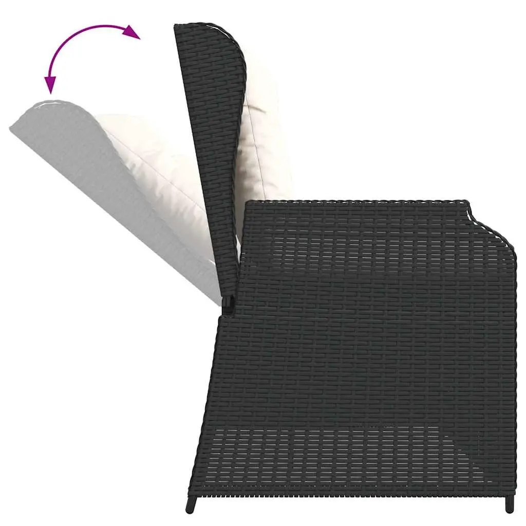 Reclining Garden Bench PE Rattan Black with Adjustable Backrest and Cushions
