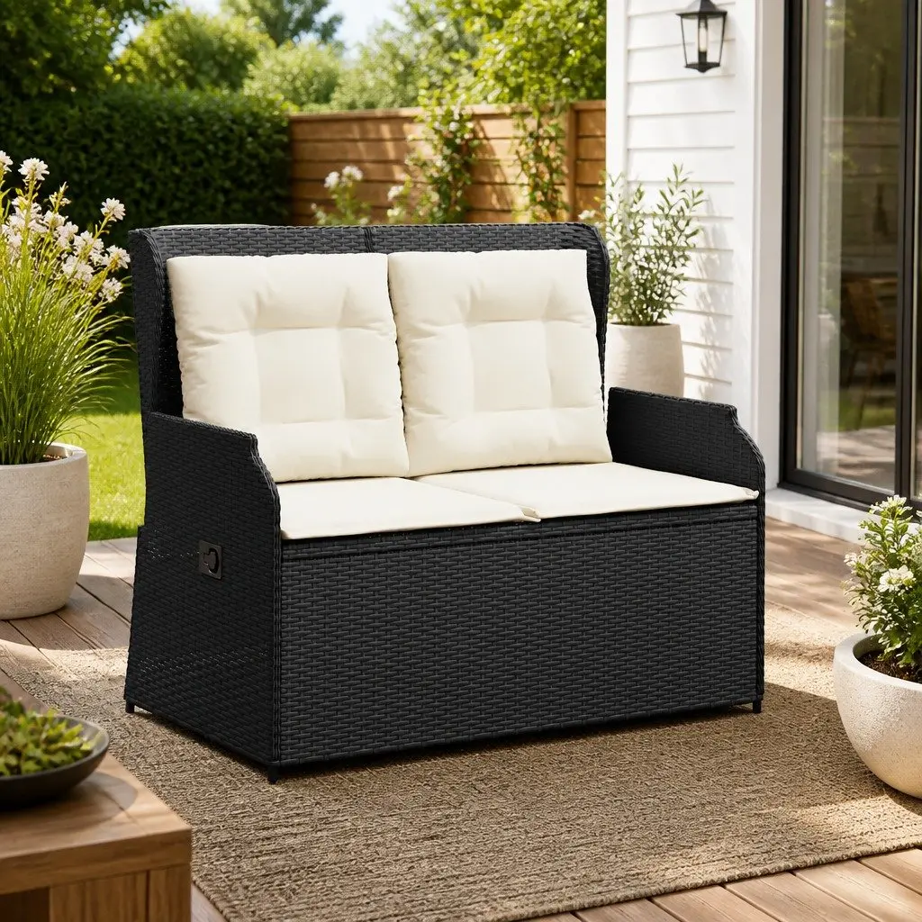 Black Adjustable Backrest Reclining Garden Bench