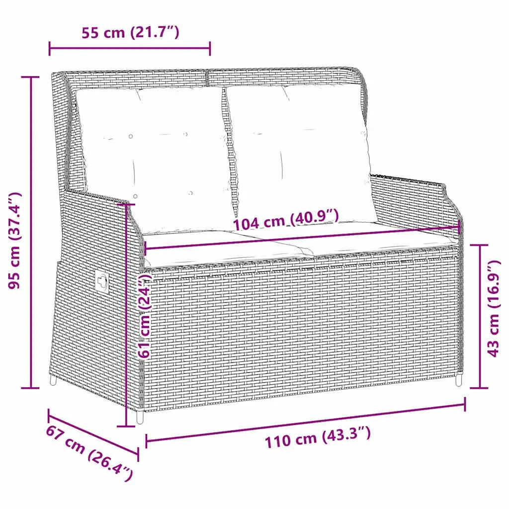 Outdoor Reclining Garden Bench with Adjustable Backrest