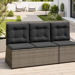 Reclining Garden Bench Outdoor Seating Adjustable Backrest Cushions Grey