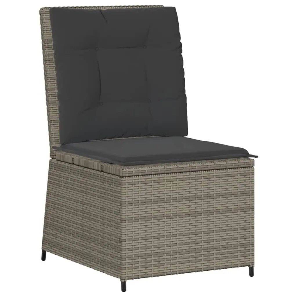Reclining Garden Sofa Poly Rattan Adjustable Grey Outdoor Seating with Cushions