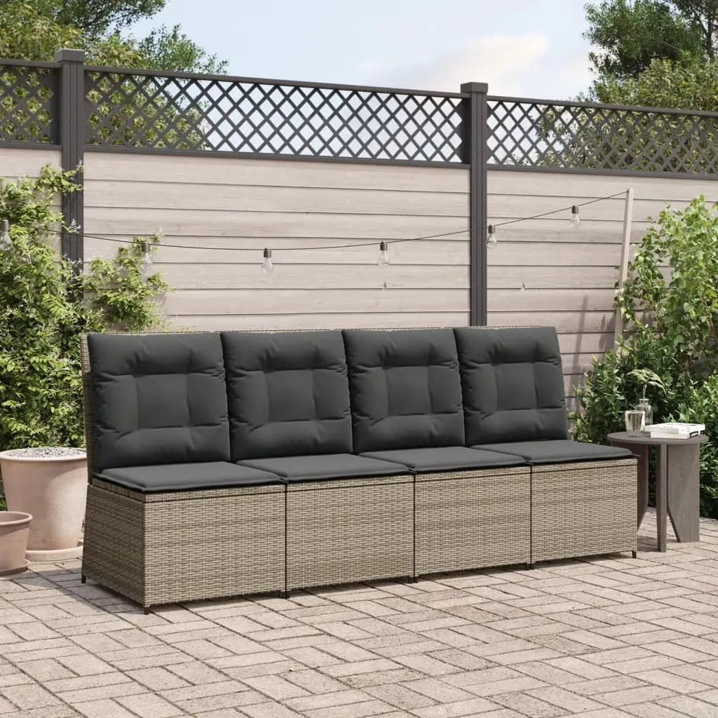 Reclining Garden Sofa Poly Rattan Adjustable Grey Outdoor Seating with Cushions