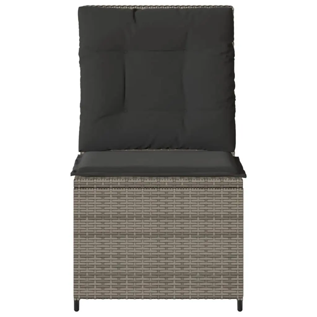 Reclining Garden Sofa Poly Rattan Adjustable Grey Outdoor Seating with Cushions