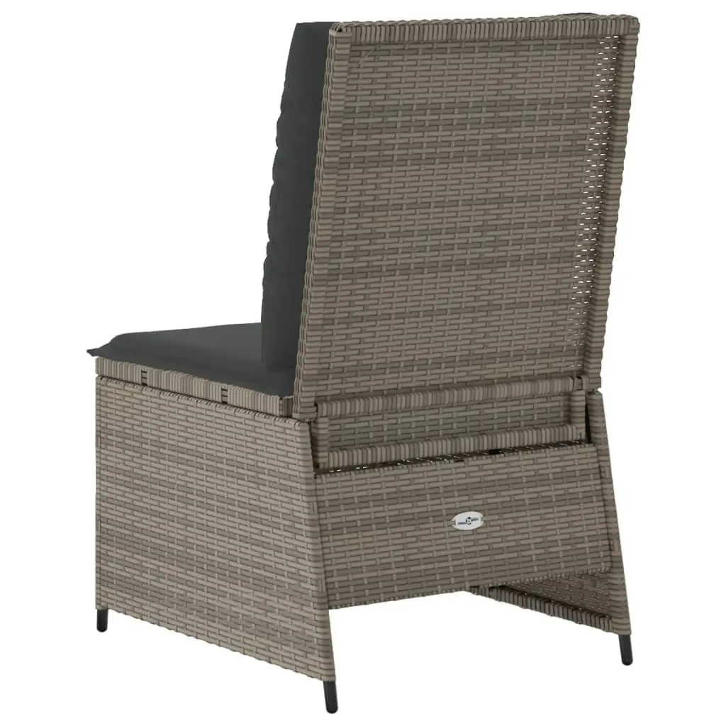 Reclining Garden Sofa Poly Rattan Adjustable Grey Outdoor Seating with Cushions