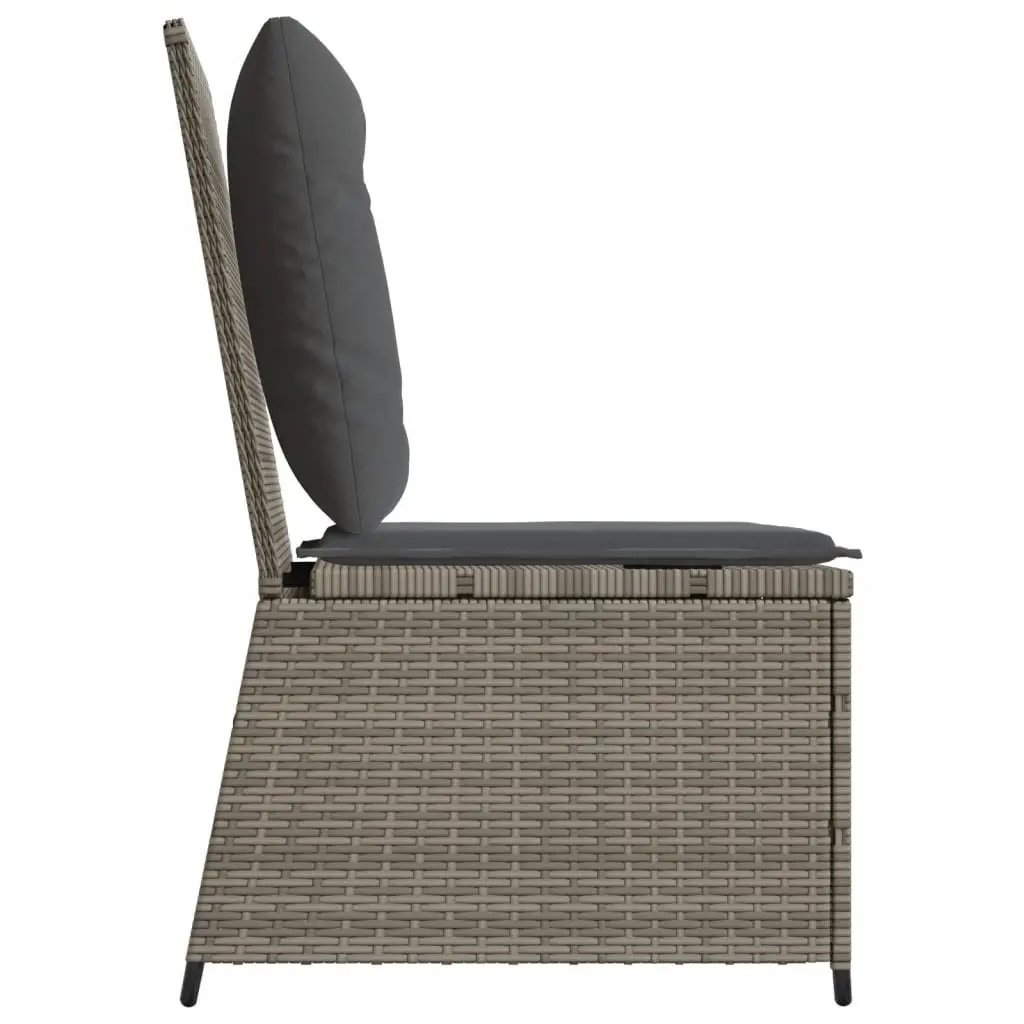 Reclining Garden Sofa Poly Rattan Adjustable Grey Outdoor Seating with Cushions