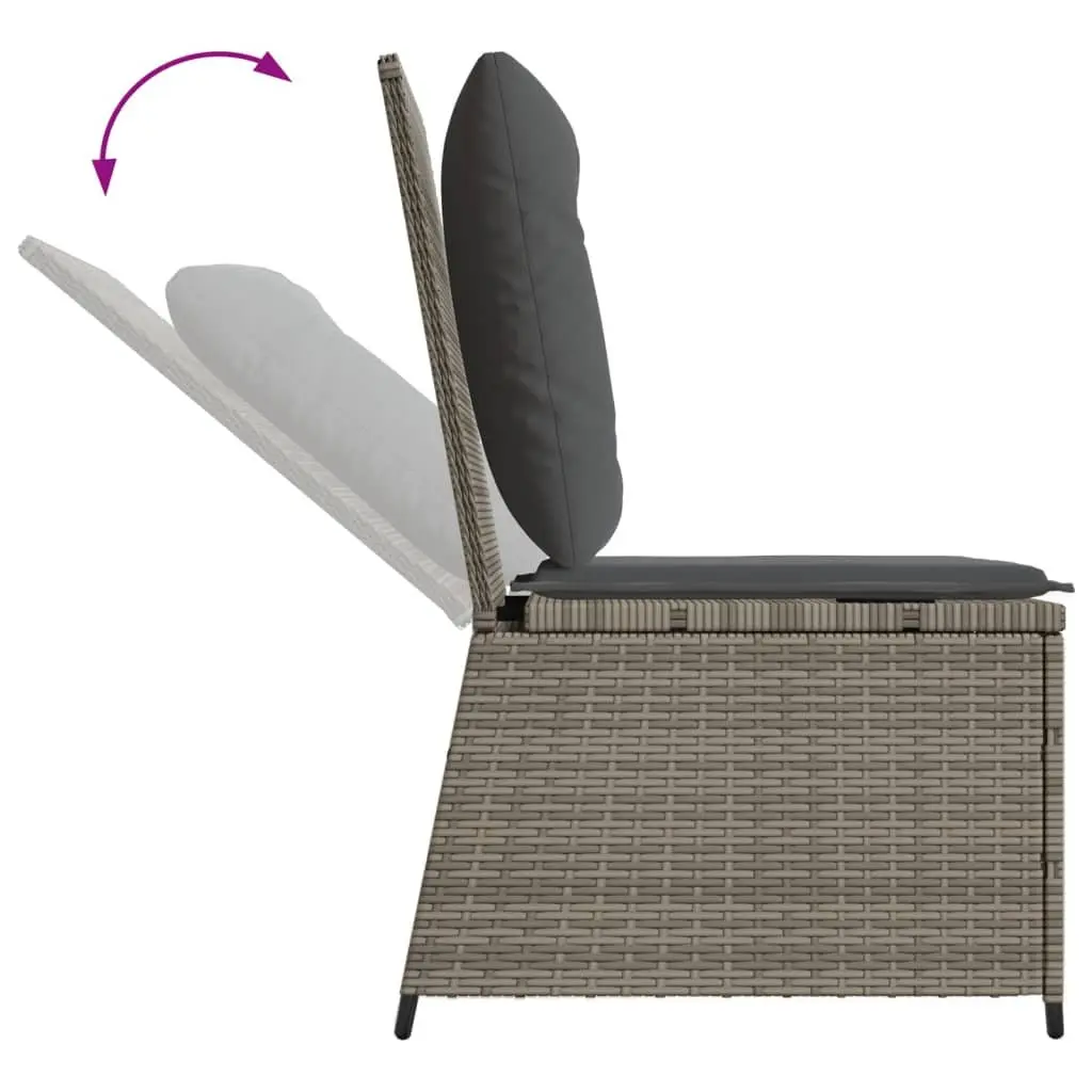 Reclining Garden Sofa Poly Rattan Adjustable Grey Outdoor Seating with Cushions