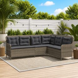 Sturdy L-Shaped Garden Sofa with Grey Cushions