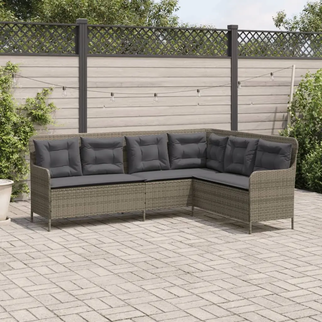 L-Shaped Garden Sofa with Grey Cushions