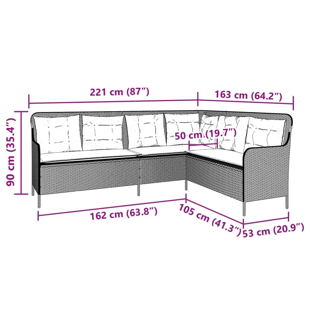 L-Shaped Garden Sofa with Grey Cushions