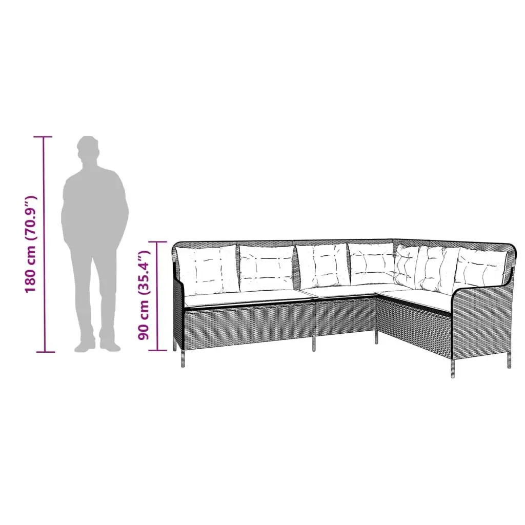 L-Shaped Garden Sofa with Grey Cushions