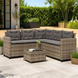 Durable L-Shaped Garden Sofa with Coffee Table in Grey