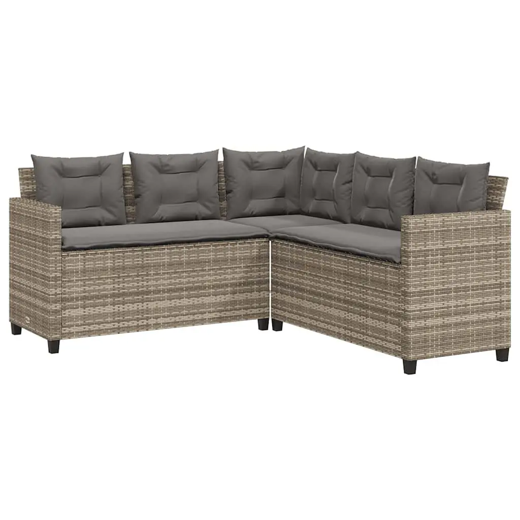 L-Shaped Garden Sofa Set PE Rattan Grey with Steel Frame and Tempered Glass Table