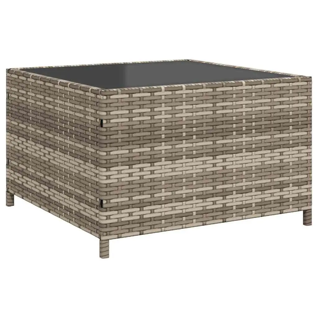 L-Shaped Garden Sofa Set PE Rattan Grey with Steel Frame and Tempered Glass Table