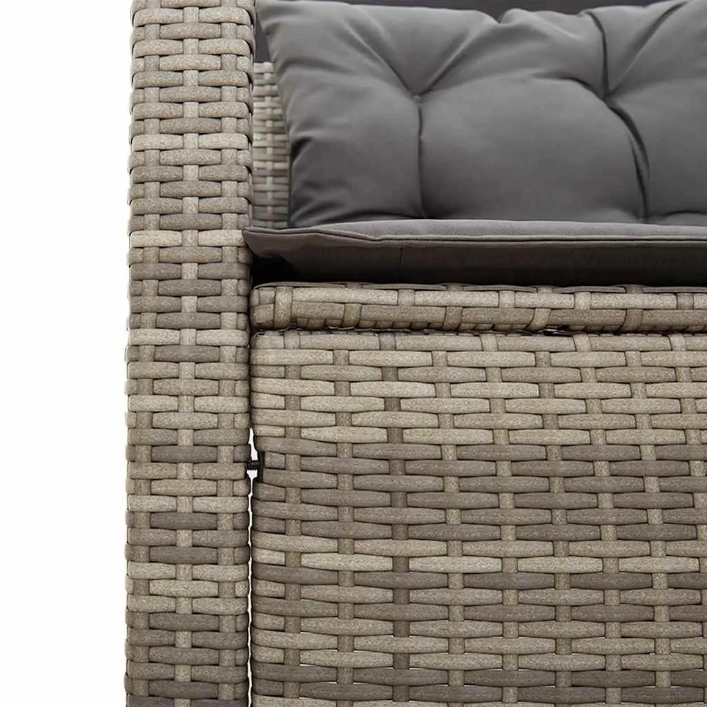 L-Shaped Garden Sofa Set PE Rattan Grey with Steel Frame and Tempered Glass Table