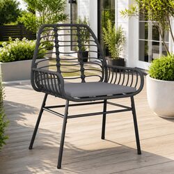 Set of 2 Black Poly Rattan Outdoor Garden Chairs
