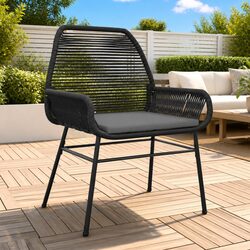 Black Outdoor Seating Set of 2 Garden Chairs with Cushions