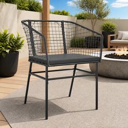 Stylish Black Outdoor Garden Chairs with Cushions - Set of 2
