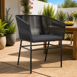 Black Poly Rattan Outdoor Garden Chairs Set with Cushions
