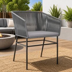 Sturdy Grey Poly Rattan Garden Chair Set with Cushions