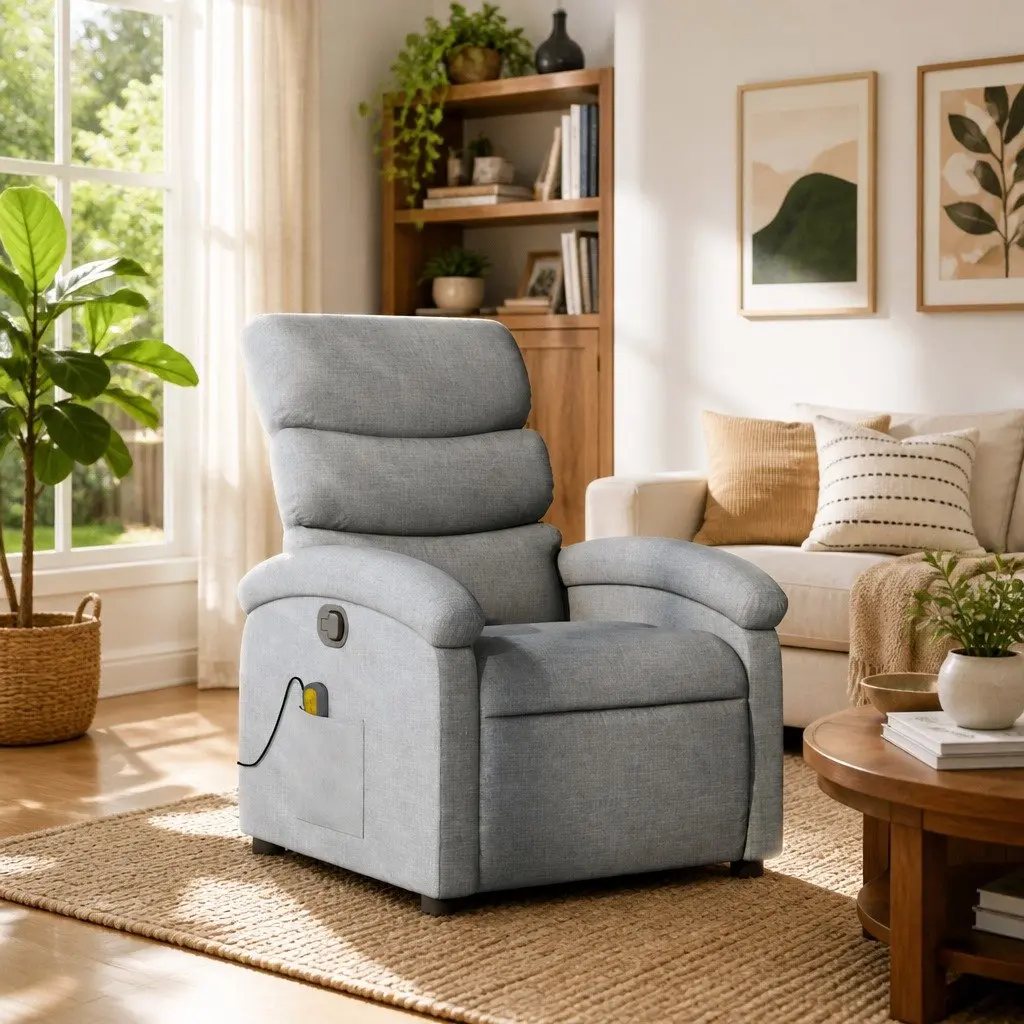 Massage Recliner Chair Fabric Grey Manual Reclining Armchair Vibration 6 Points