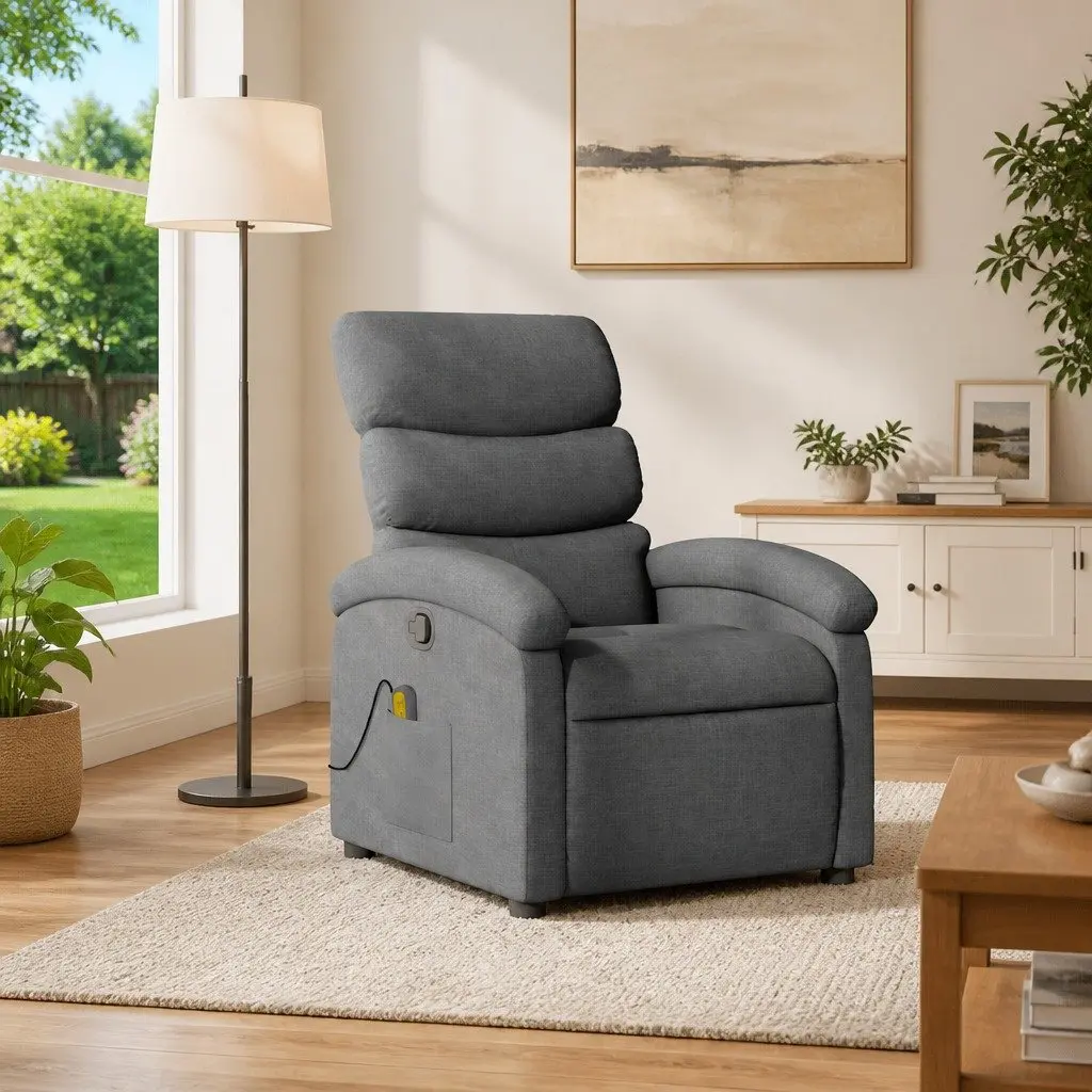 Massage Recliner Chair Fabric Grey Manual Recline Vibration Lounger