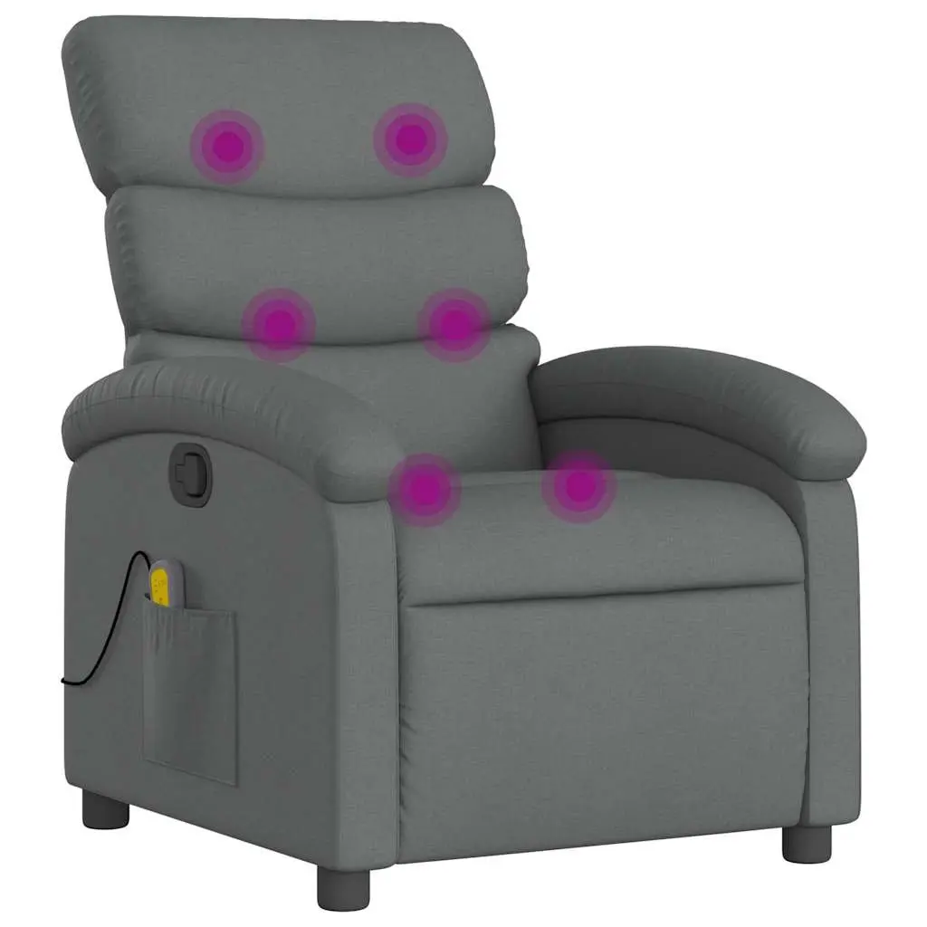 Massage Recliner Chair Fabric Grey Manual Recline Vibration Lounger