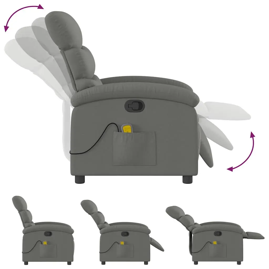 Massage Recliner Chair Fabric Grey Manual Recline Vibration Lounger