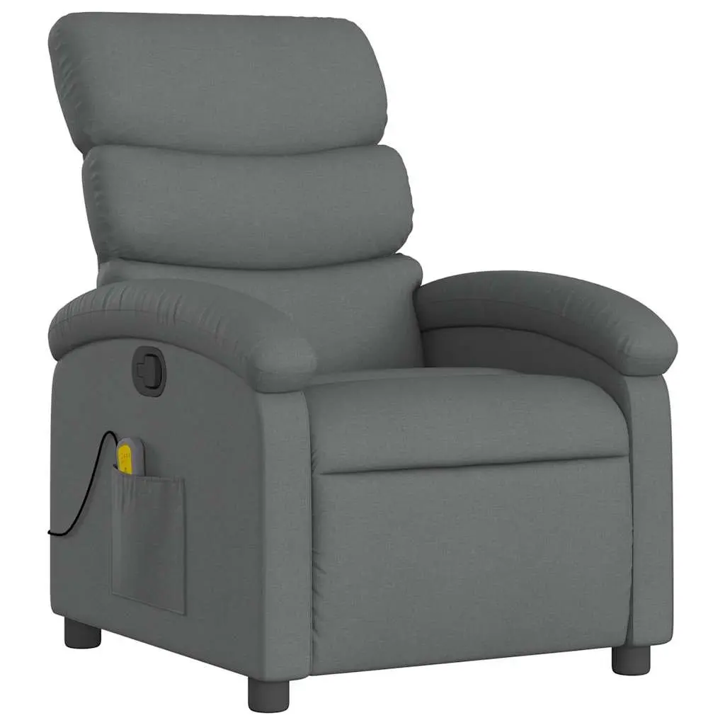 Massage Recliner Chair Fabric Grey Manual Recline Vibration Lounger