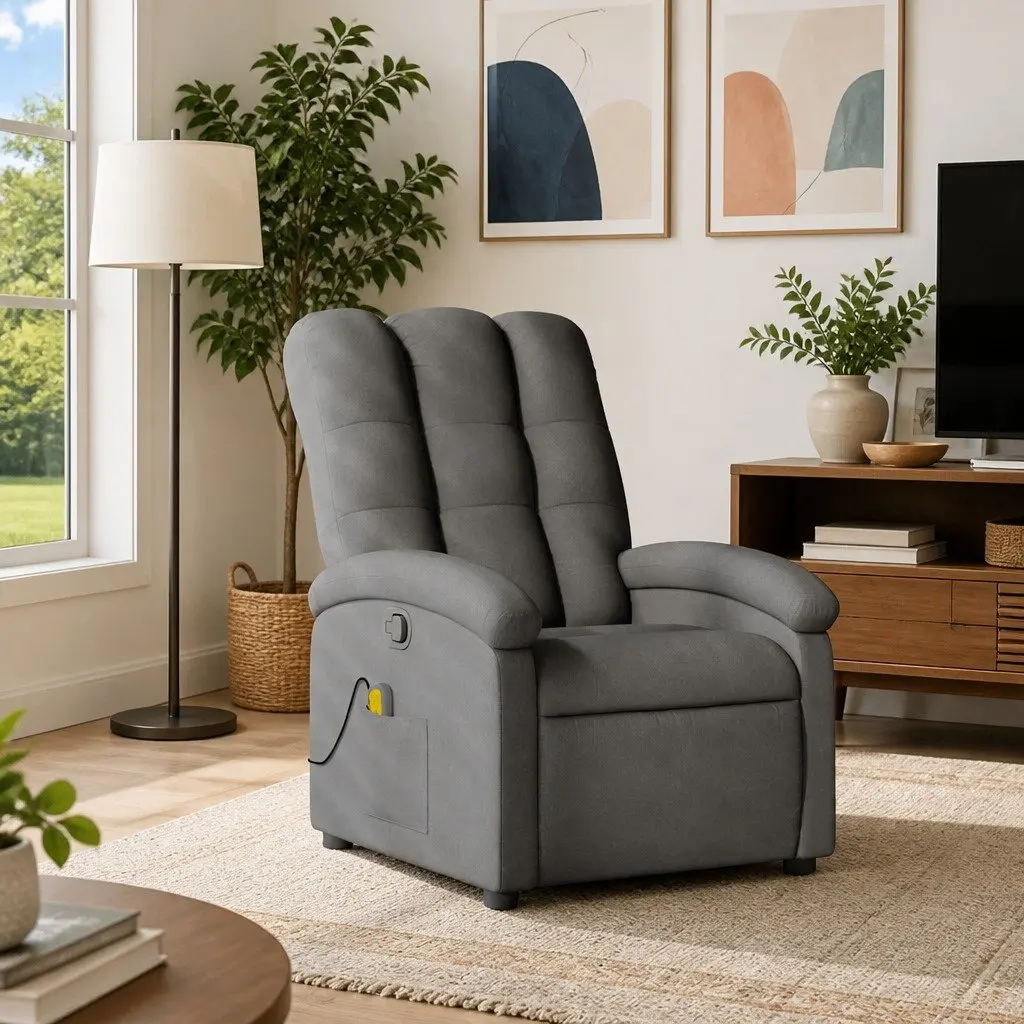 Massage Recliner Chair Fabric Dark Grey Manual Recline 6 Vibration Points