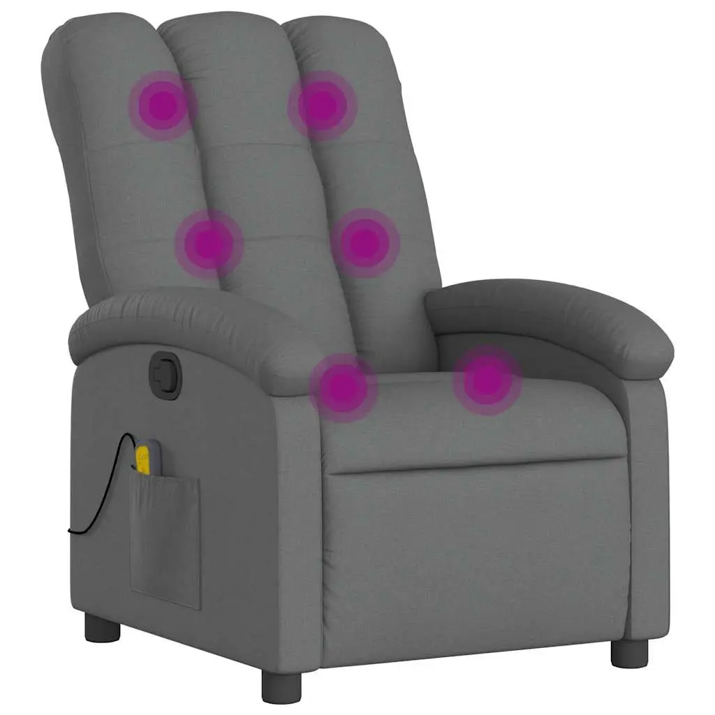Massage Recliner Chair Fabric Dark Grey Manual Recline 6 Vibration Points